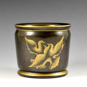 Cachepot em preto metálico e dourado com pombas - Gio Ponti, Richard-Ginori, por volta de 1930